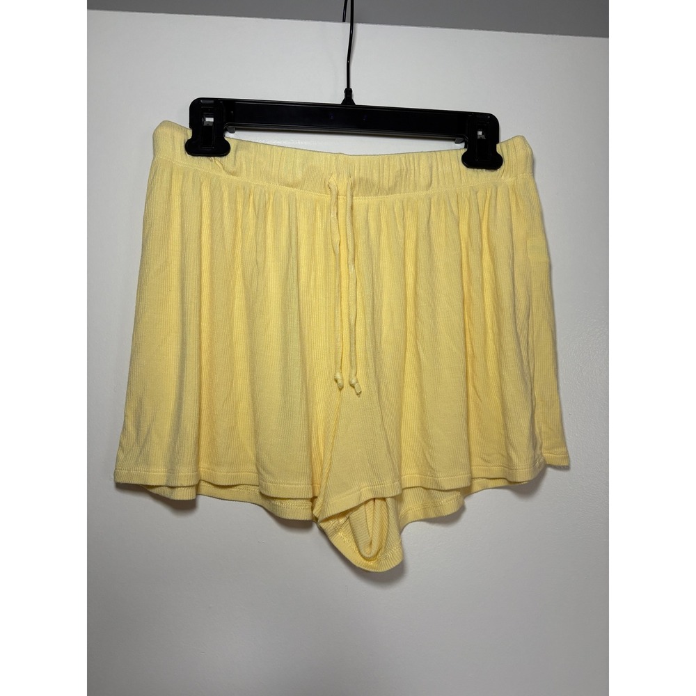 Aerie Ribbed Knit Lounge Shorts Medium Yellow Drawstring Pajama Bottoms